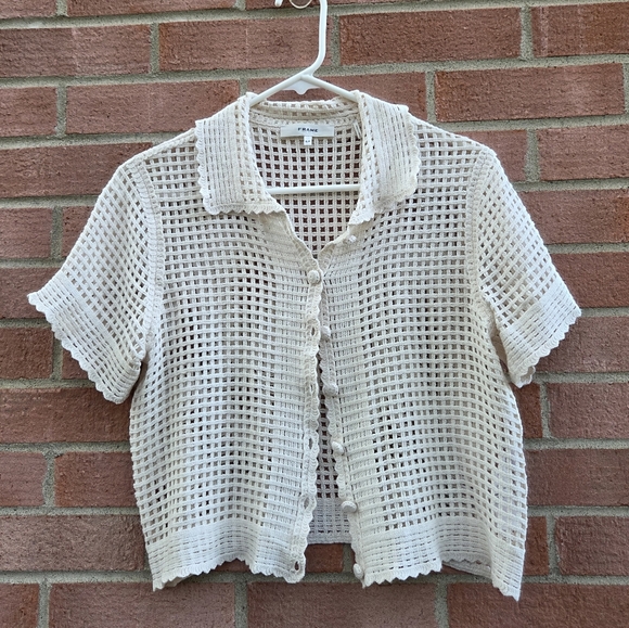 Frame The Crochet Short-Sleeve Top Ivory Cream Size Small - Picture 4 of 8